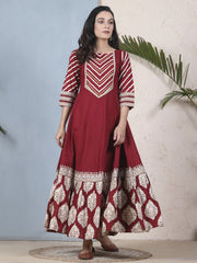 Maroon Rayon Printed Kurti