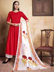 Red Rayon Printed Kurti