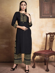 Black Rayon Foil Printed Kurti