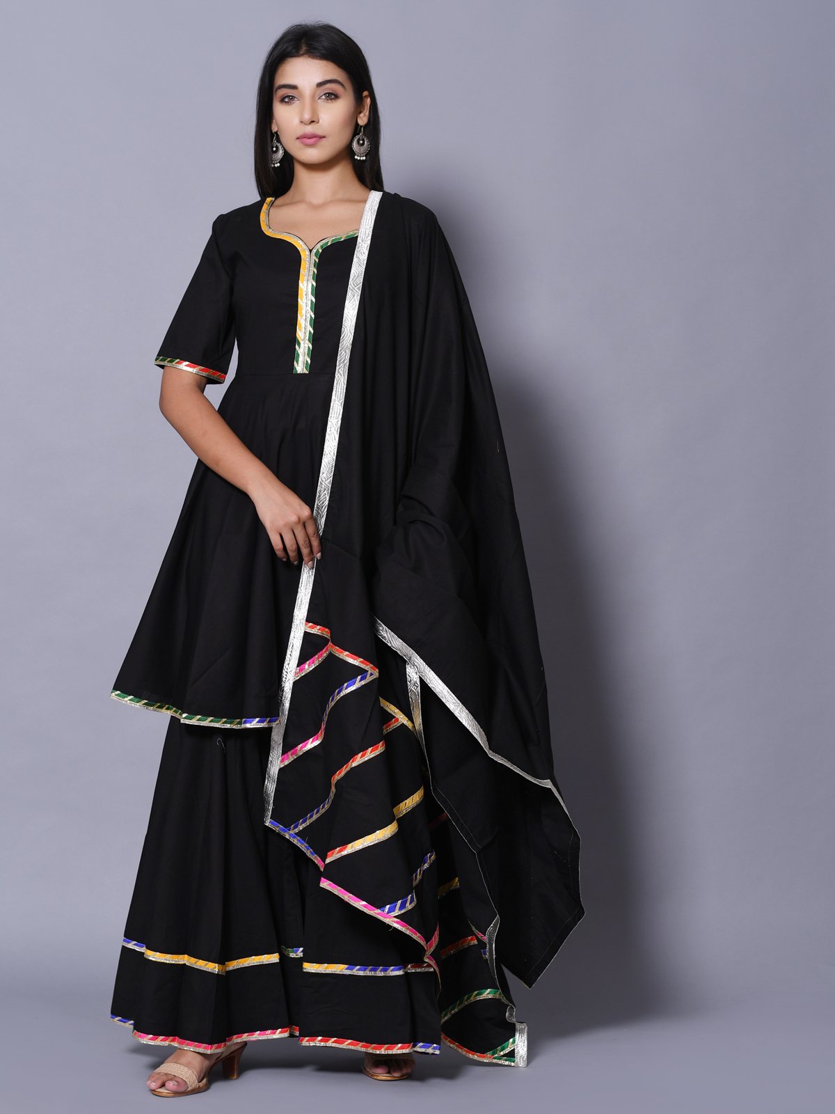 Black Lace Rayon Kurti With Plazzo Dupatta