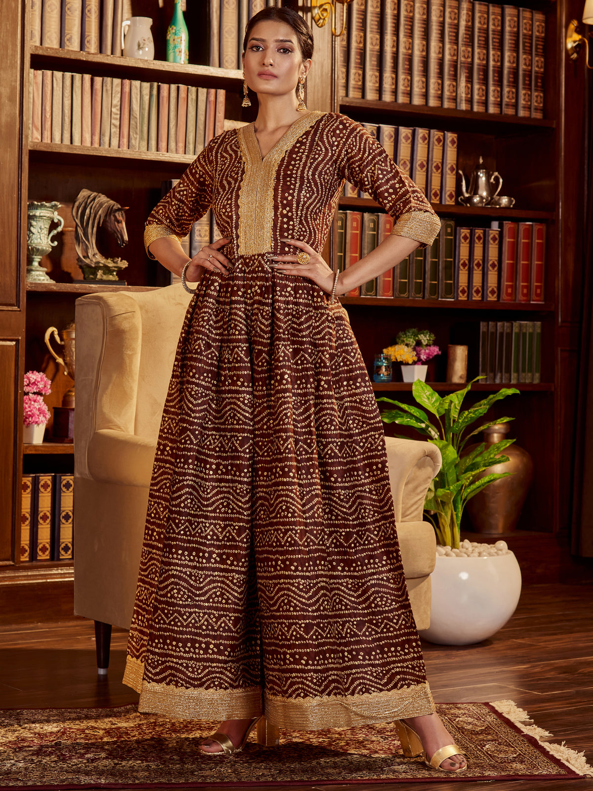 Brown Printed Cotton Gown