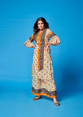 Off White Printed Rayon Kurti With Pant