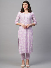 Purple Printed Rayon Kurti With Pant