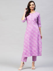 Purple Printed Rayon Kurti With Pant