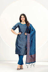 Venice Blue Banarasi Art Silk Salwar Suit With Dupatta