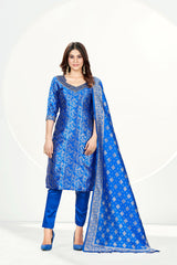 Costume Salwar en soie Banarasi bleu sarcelle avec Dupatta