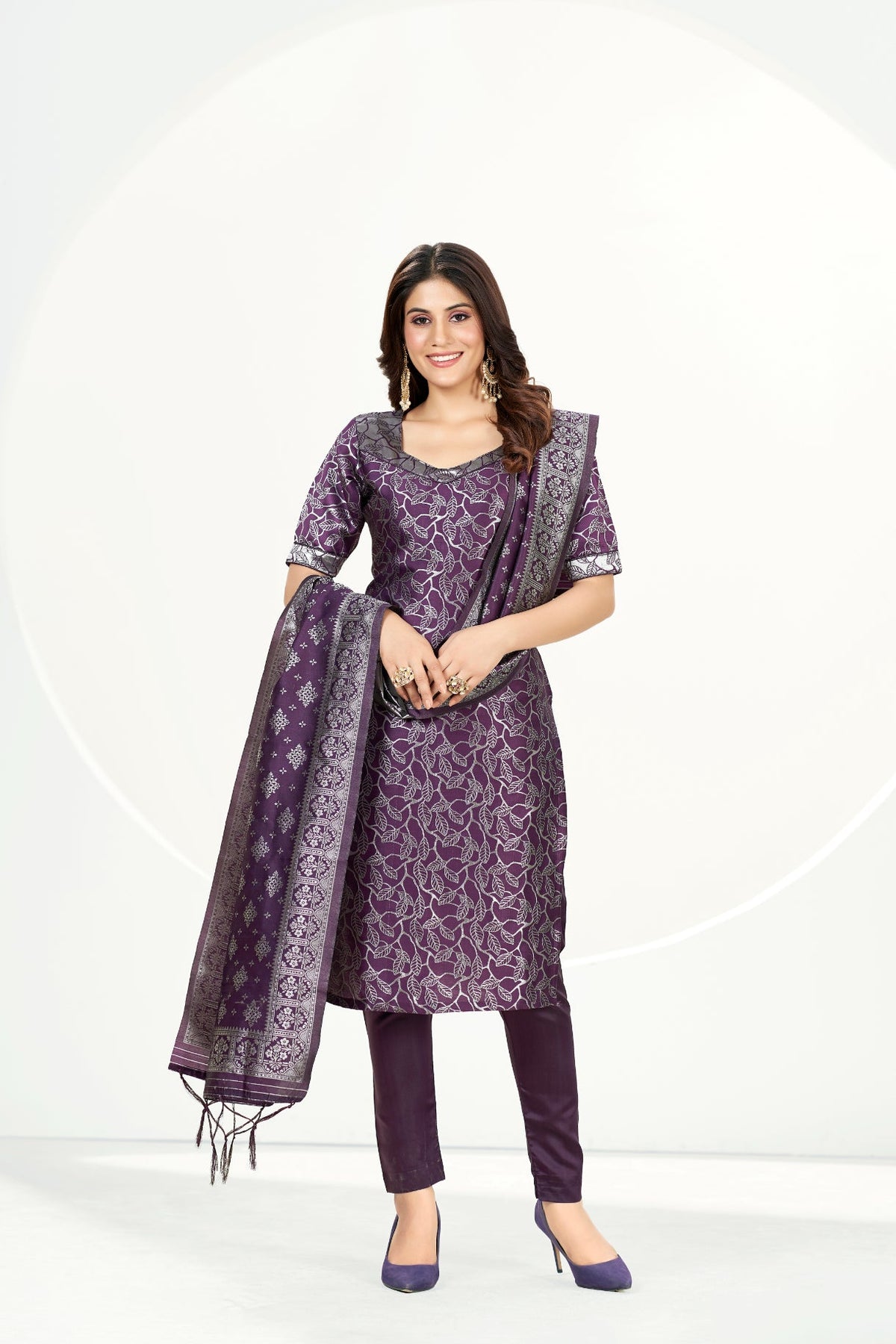 Purple Banarasi Art Silk Salwar Suit With Dupatta