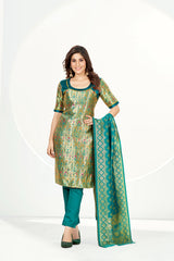 Gold Banarasi Art Silk Salwar Suit With Dupatta