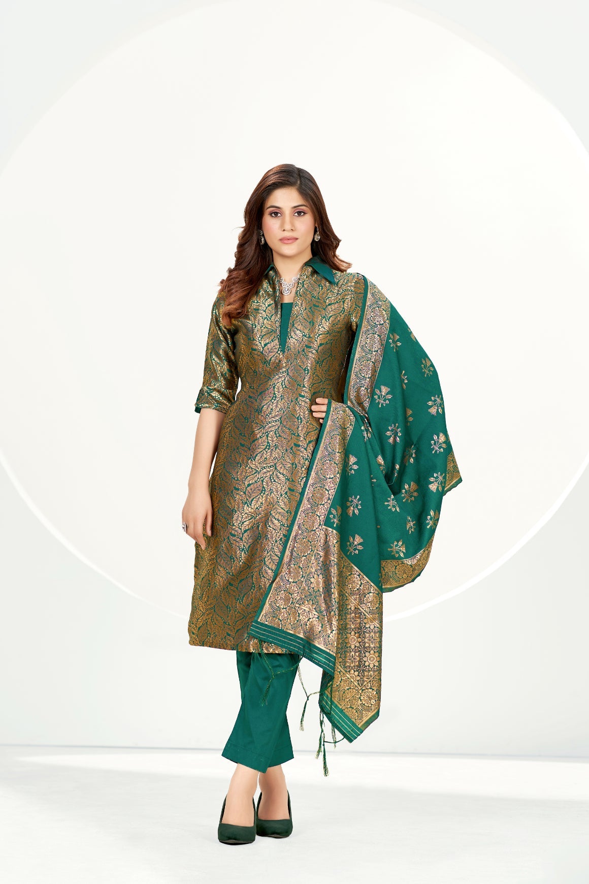 Gold Banarasi Art Silk Salwar Suit With Dupatta