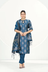 Dusk Blue Banarasi Art Silk Salwar Suit With Dupatta