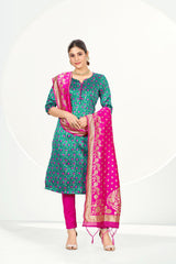 Costume Salwar en soie Banarasi Art vert sarcelle avec Dupatta