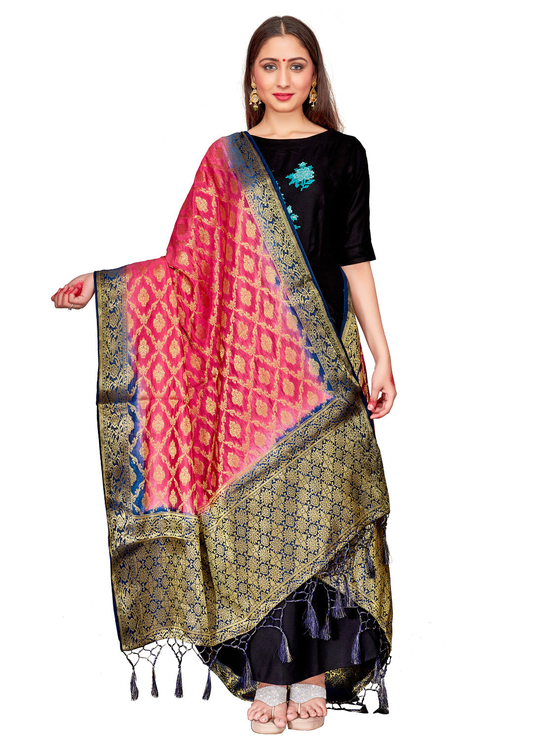 Dupatta tissé en soie d'art Banarasi rose