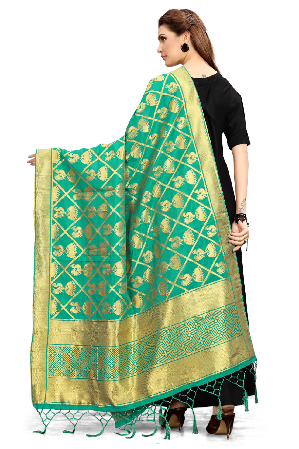 Teal Banarasi Art Silk Woven Dupatta