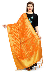 Orange Banarasi Art Silk Woven Dupatta