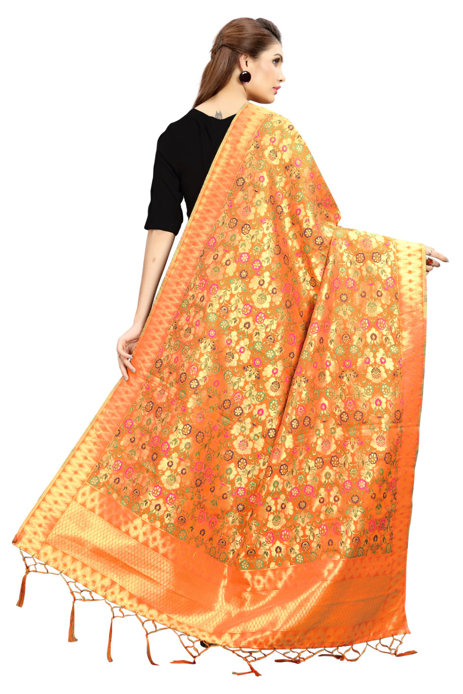 Orange Banarasi Art Silk Woven Dupatta