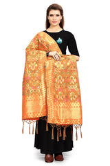 Orange Banarasi Art Silk Woven Dupatta