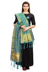 Teal Banarasi Art Silk Woven Dupatta