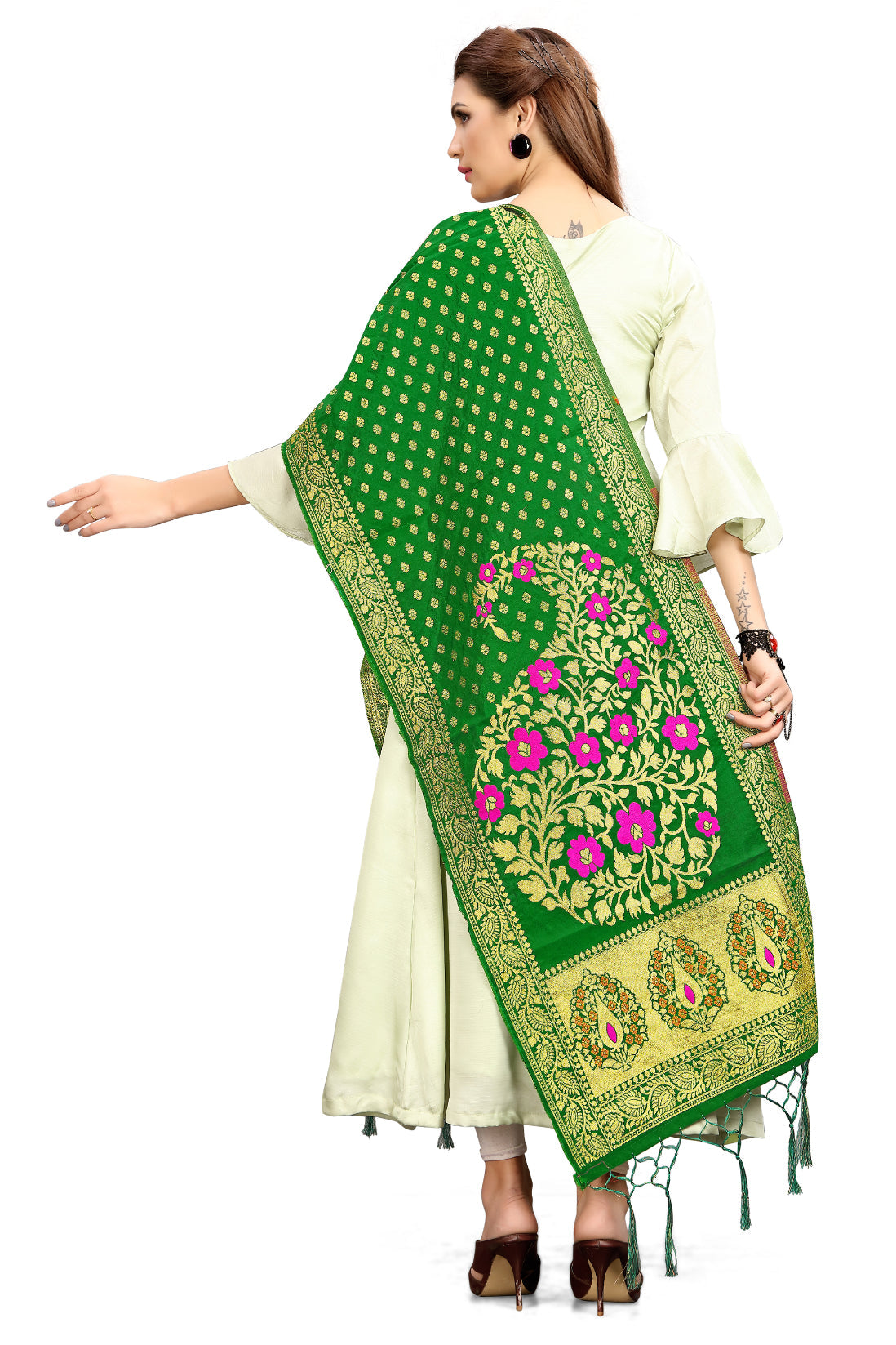 Green Banarasi Art Silk Woven Dupatta