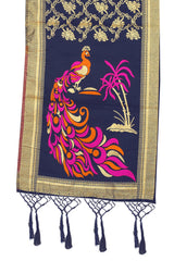 Navy Blue Banarasi Art Silk Woven Dupatta