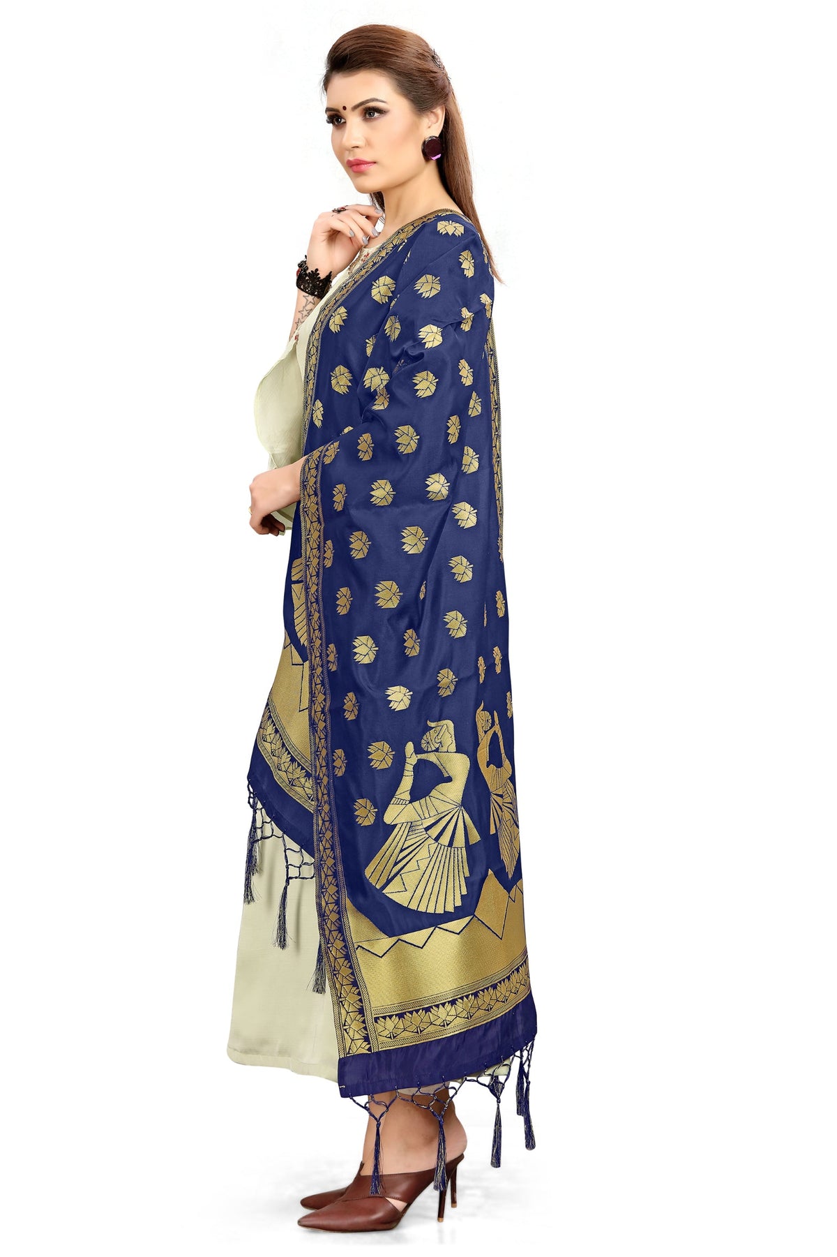 Navy Blue Banarasi Art Silk Woven Dupatta