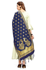 Navy Blue Banarasi Art Silk Woven Dupatta