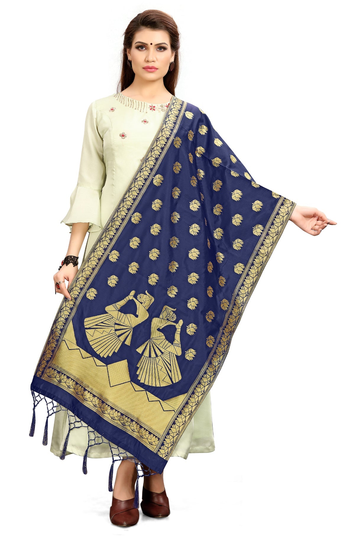 Navy Blue Banarasi Art Silk Woven Dupatta