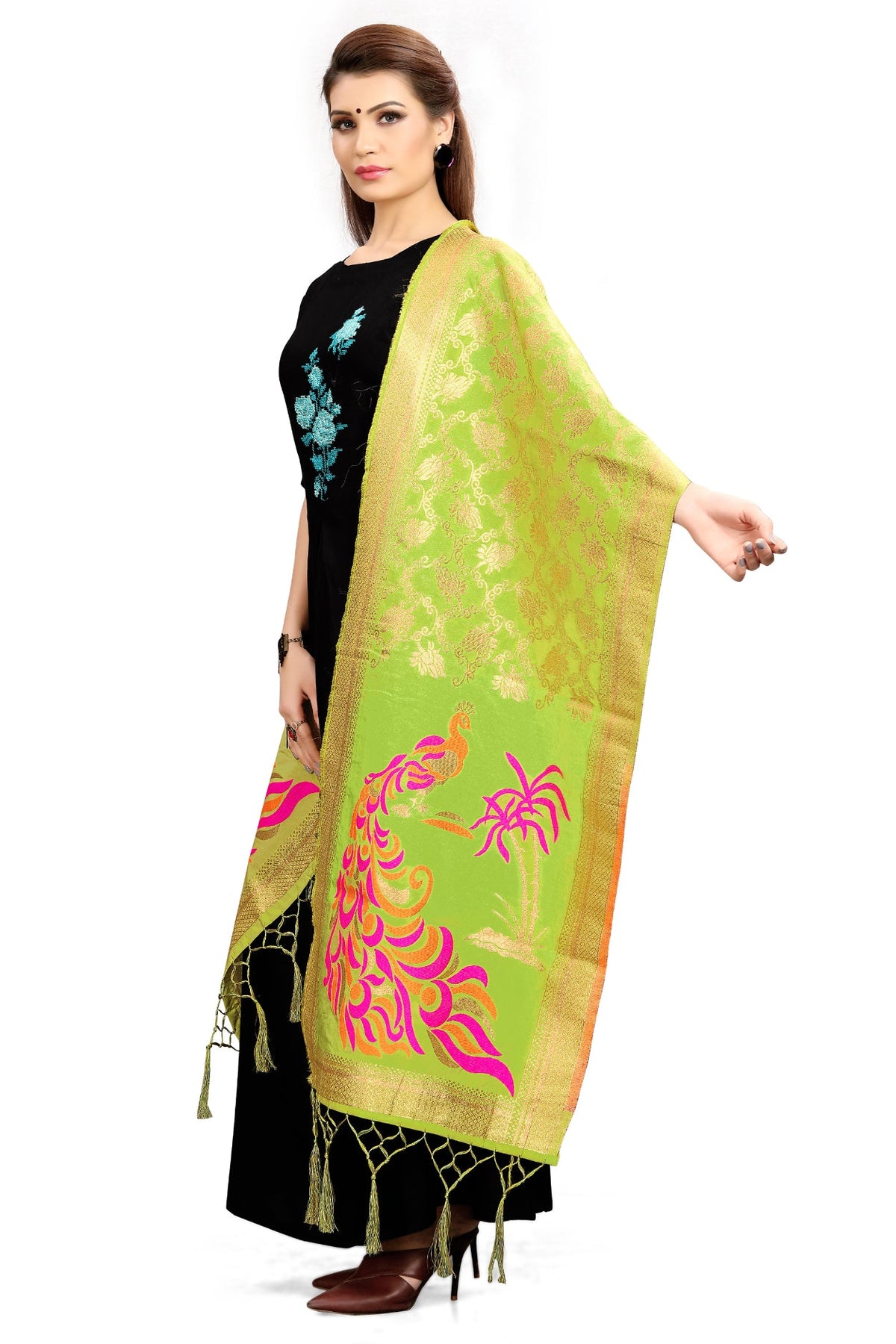 Green Banarasi Art Silk Woven Dupatta