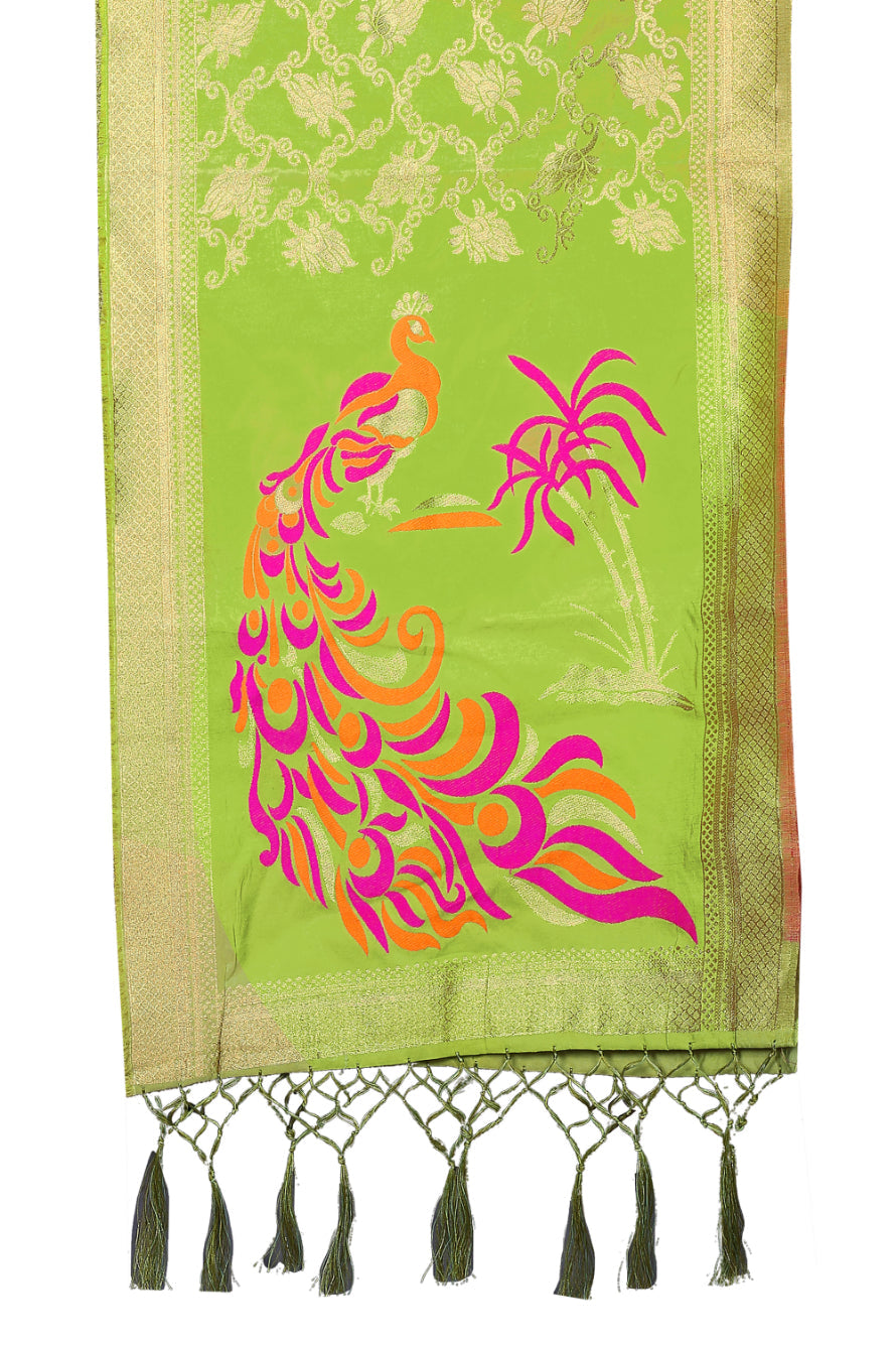 Green Banarasi Art Silk Woven Dupatta