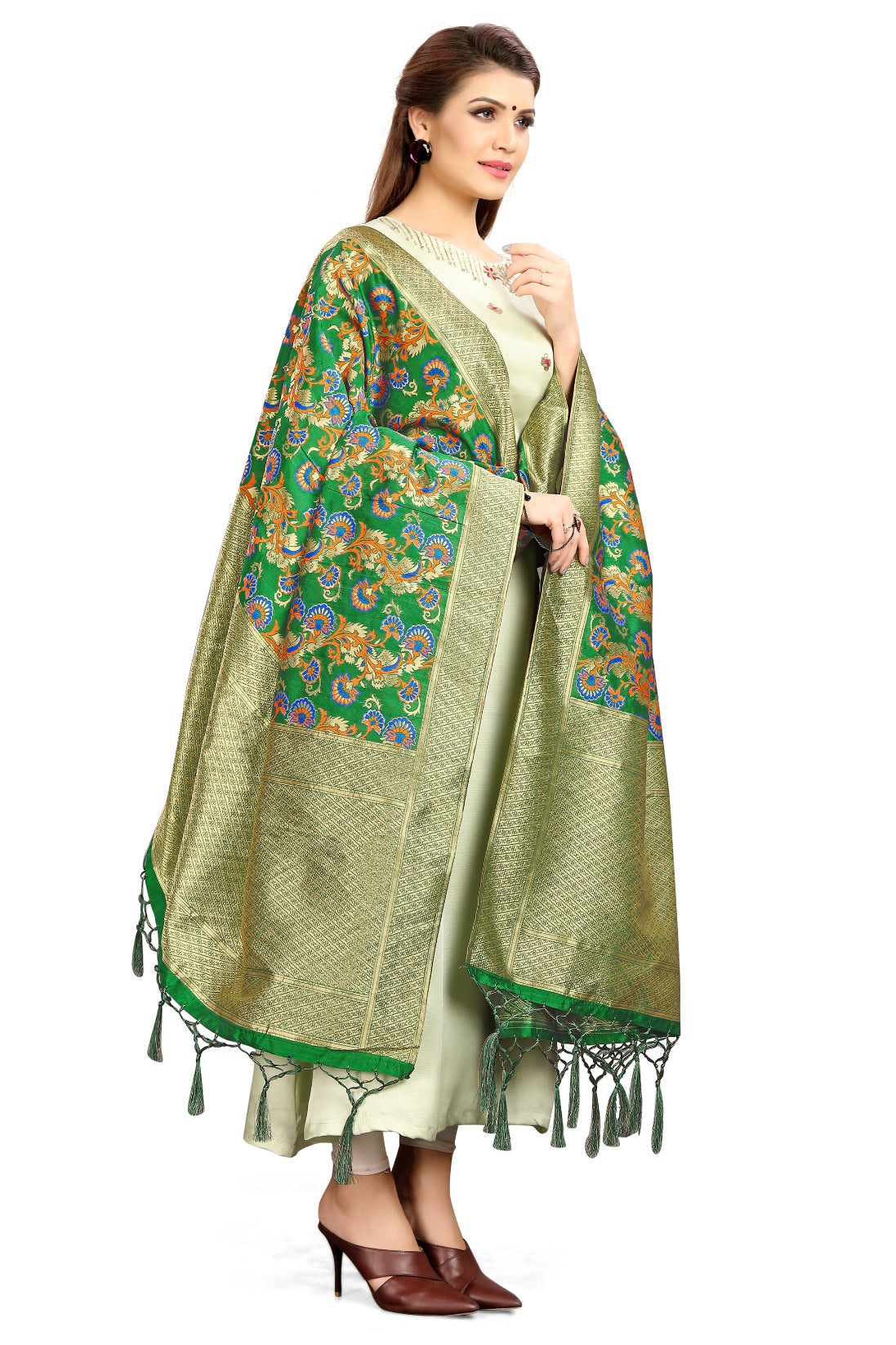 Green Banarasi Art Silk Woven Dupatta