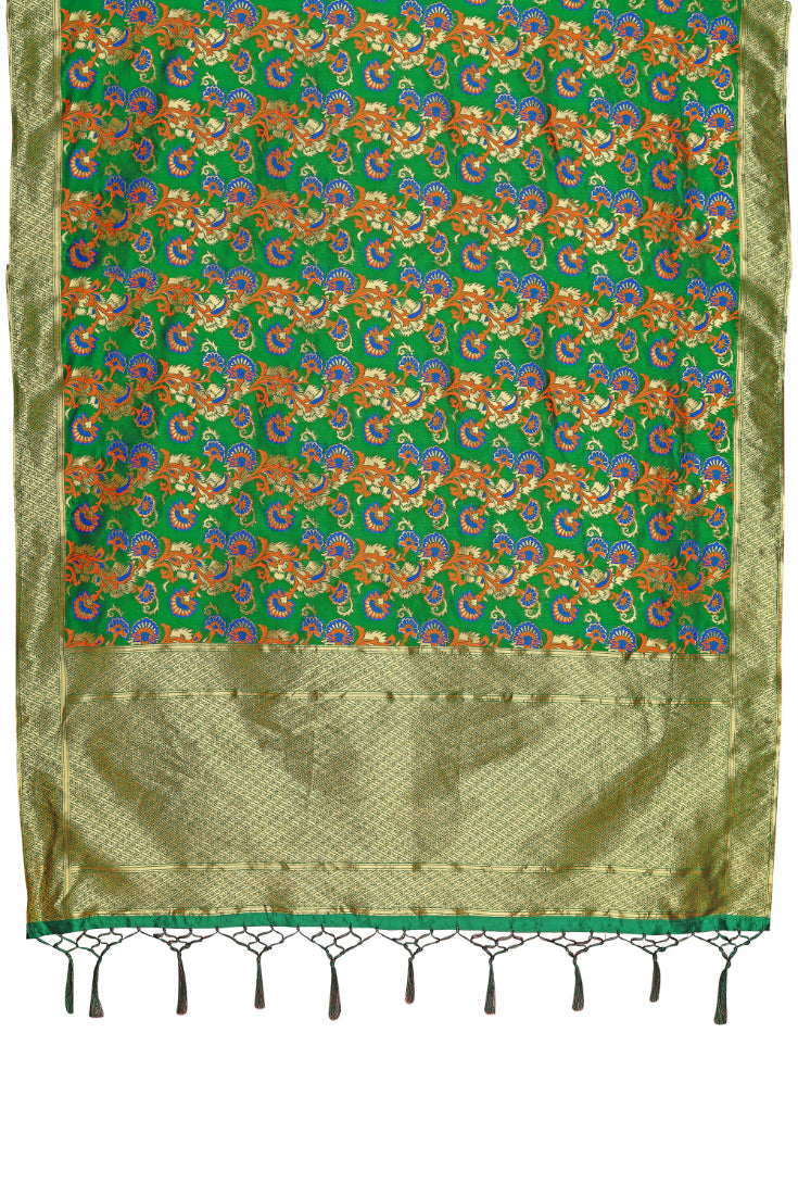 Green Banarasi Art Silk Woven Dupatta