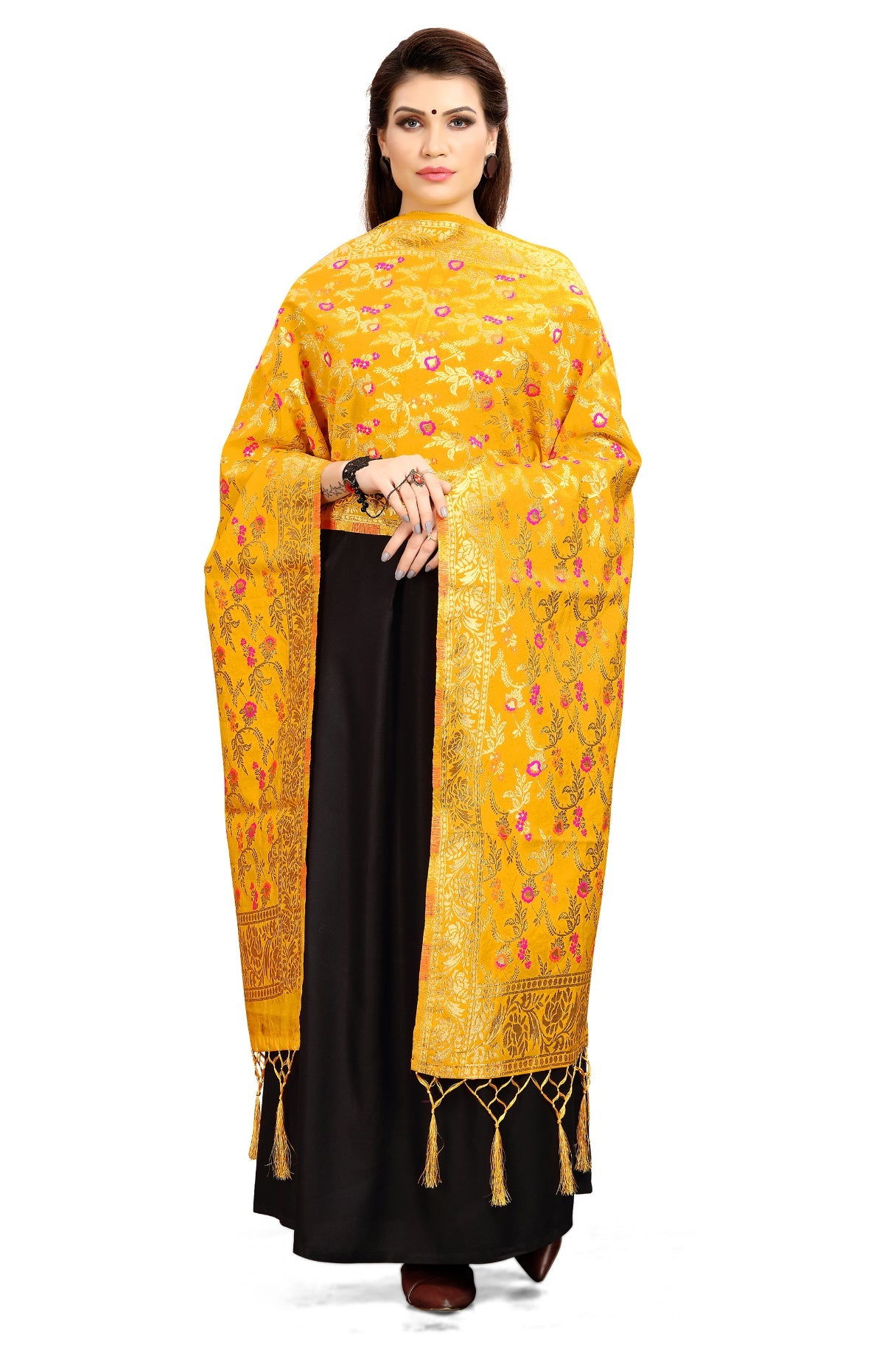 Mustard Banarasi Art Silk Woven Dupatta