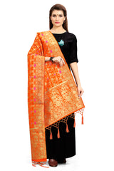 Orange Banarasi Art Silk Woven Dupatta