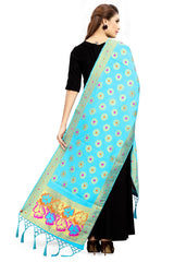 Turquoise Banarasi Art Silk Woven Dupatta