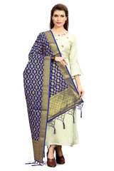 Navy Blue Banarasi Art Silk Woven Dupatta