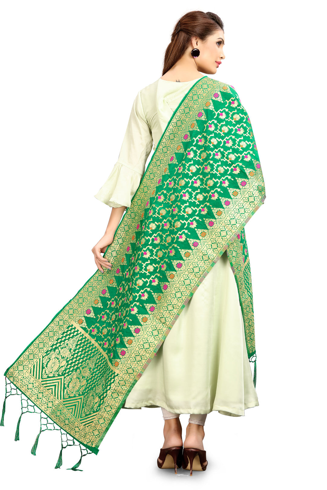 Green Banarasi Art Silk Woven Dupatta