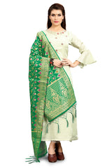 Green Banarasi Art Silk Woven Dupatta