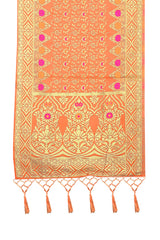 Peach Banarasi Art Silk Woven Dupatta