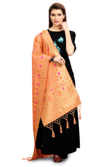 Peach Banarasi Art Silk Woven Dupatta