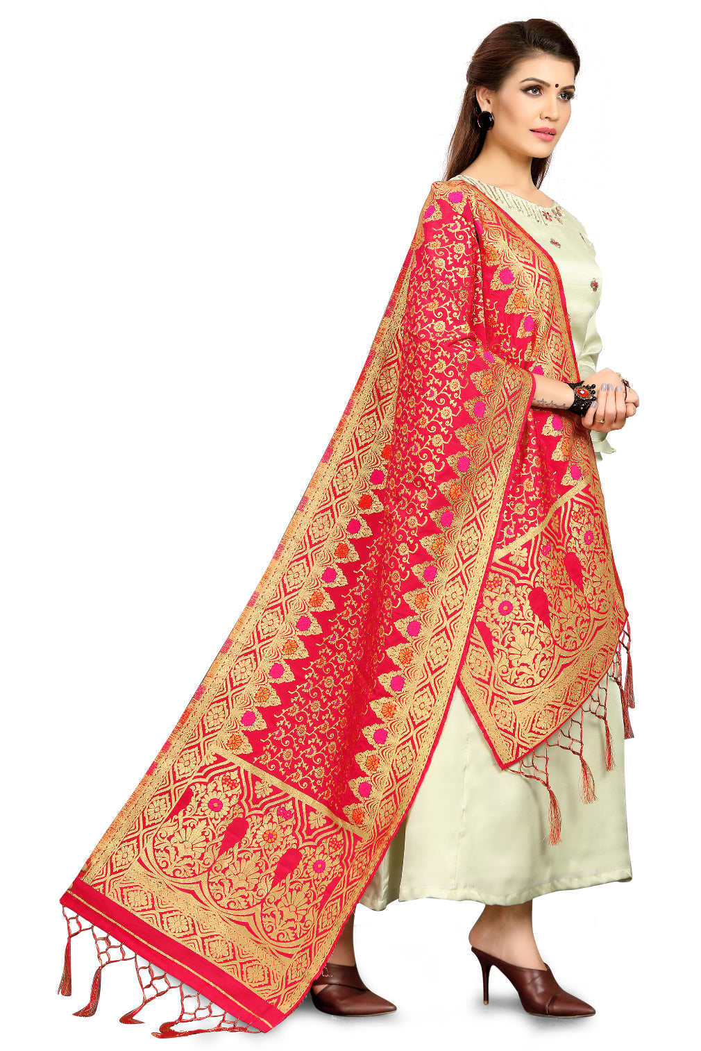 Red Banarasi Art Silk Woven Dupatta