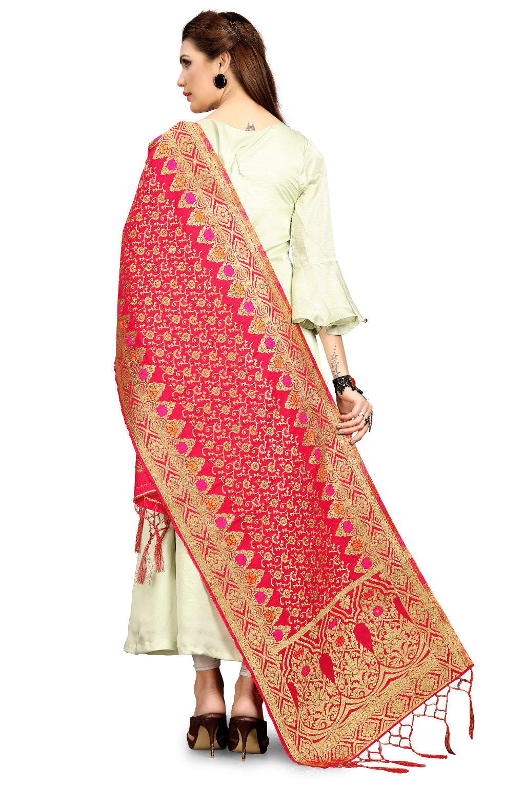 Red Banarasi Art Silk Woven Dupatta