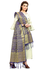 Navy Blue Banarasi Art Silk Woven Dupatta