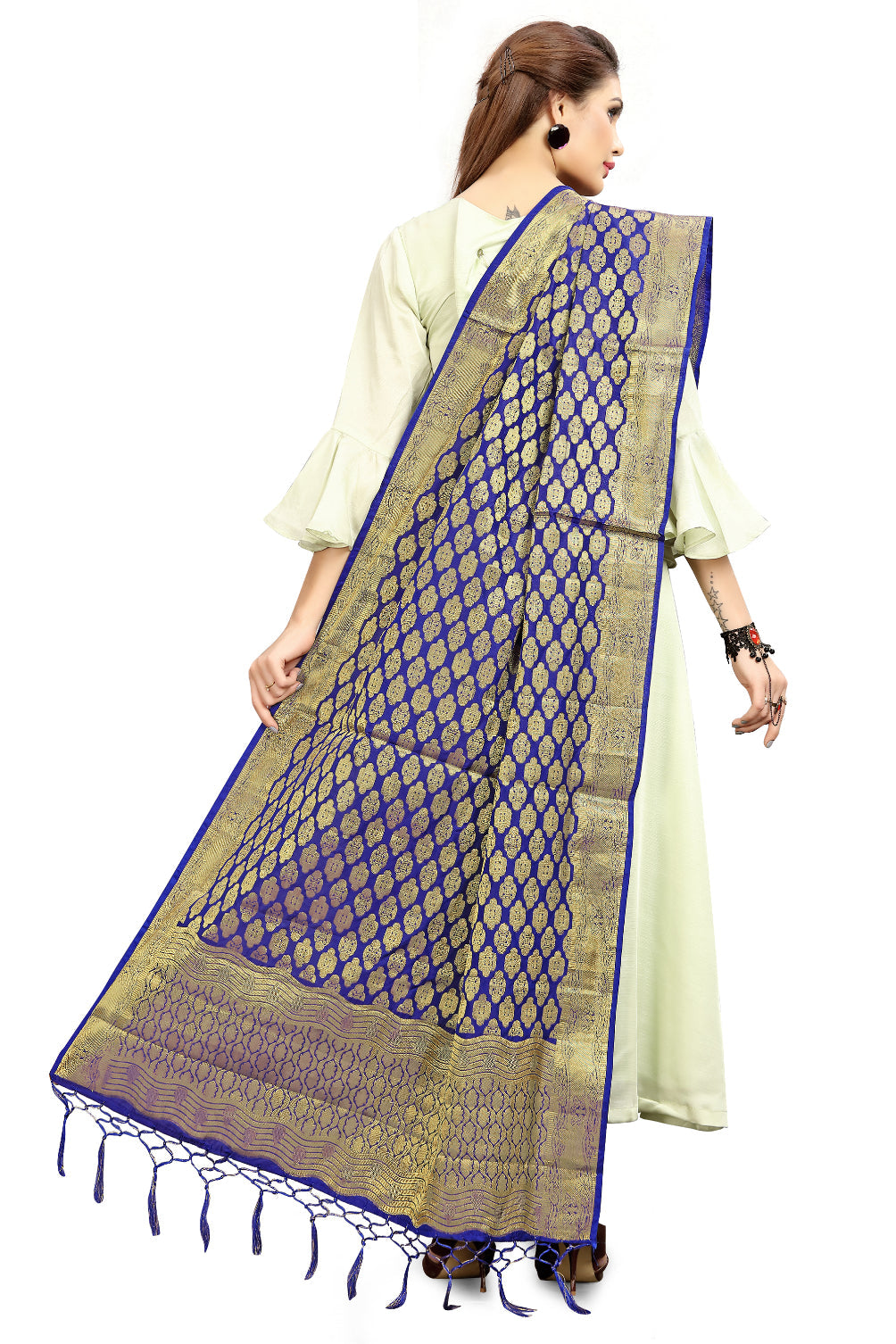 Navy Blue Banarasi Art Silk Woven Dupatta