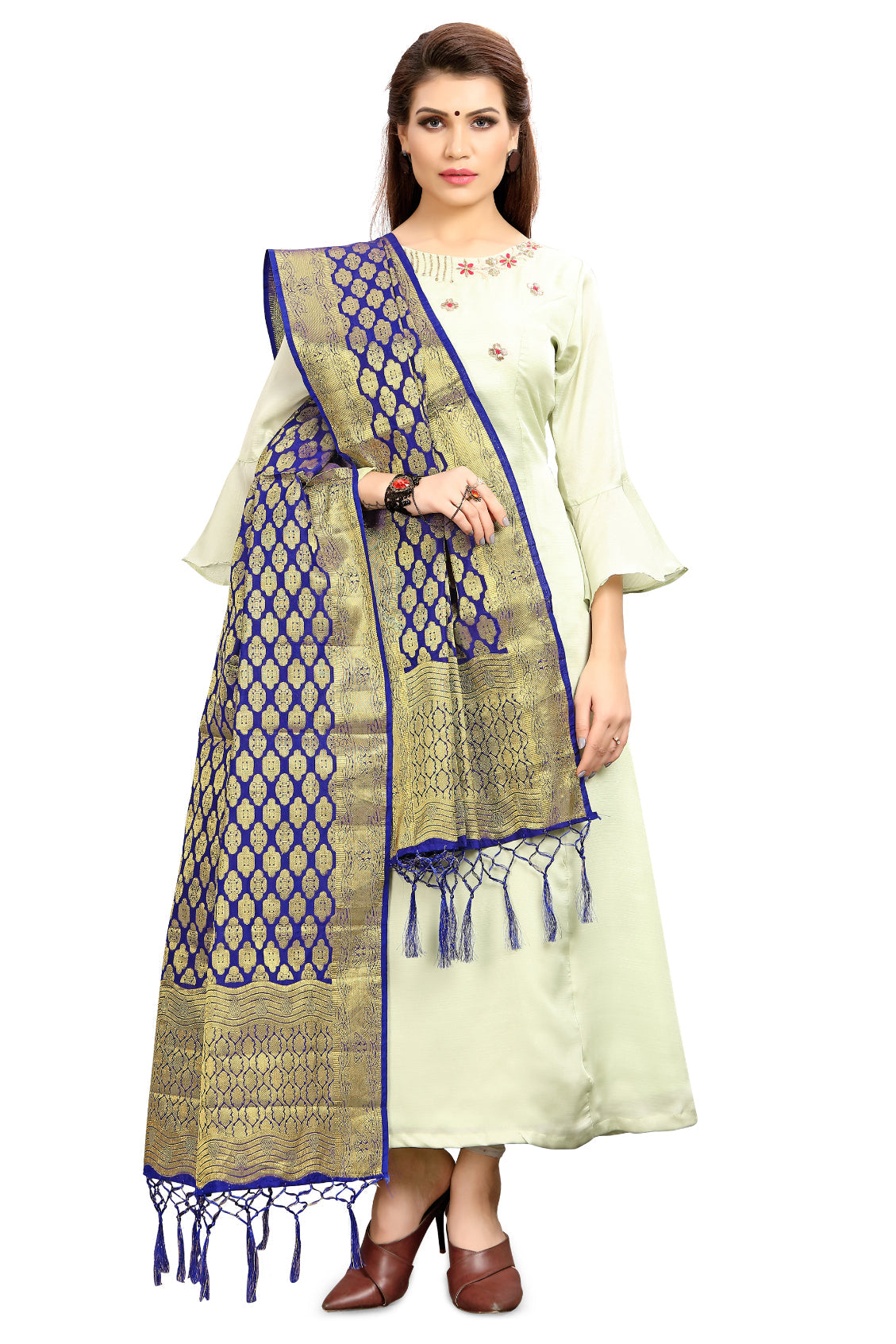 Navy Blue Banarasi Art Silk Woven Dupatta