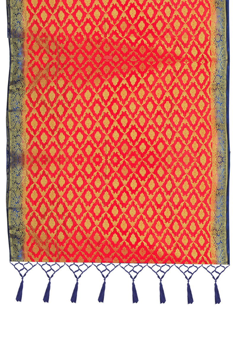 Red Banarasi Art Silk Woven Dupatta