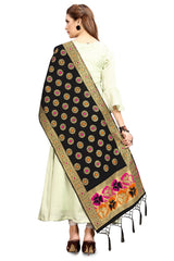 Black Banarasi Art Silk Woven Dupatta