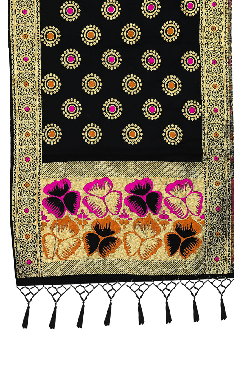 Black Banarasi Art Silk Woven Dupatta