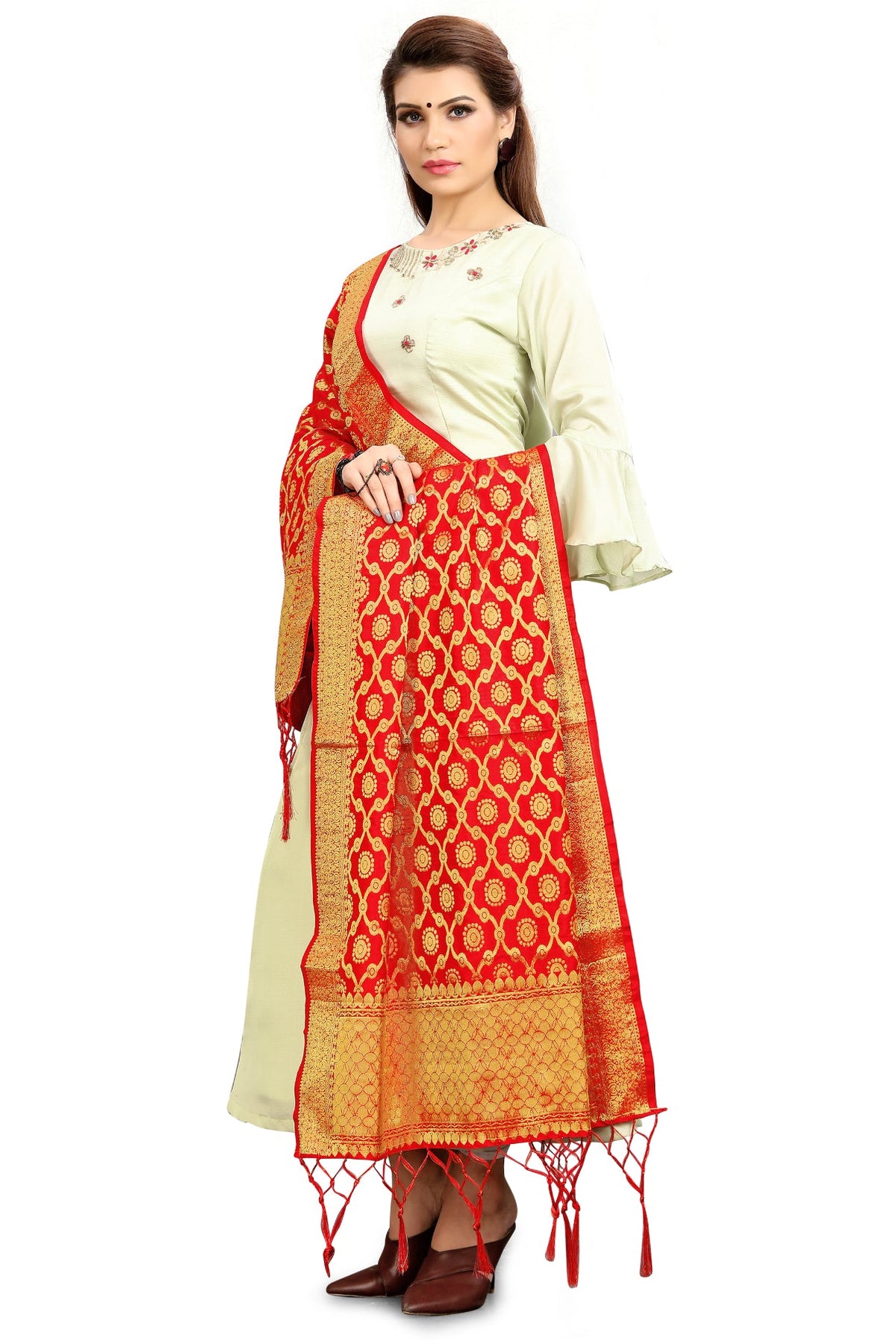 Red Banarasi Art Silk Woven Dupatta