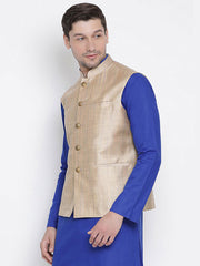 Men's Beige  Nehru Jacket Cotton Jodhpuri Mandarin Collar Sleeveless Solid Waistcoat