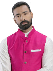 Men's Pink  Nehru Jacket Cotton Jodhpuri Mandarin Collar Sleeveless Solid Waistcoat