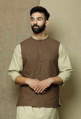 Men's Brown  Nehru Jacket Cotton Jodhpuri Round Neck Sleeveless Solid Waistcoat